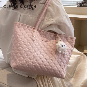 Clever&Ketch Pink Diamond Grid Tote Bag Womens 2025 New Versatile Single Shoulder Bag Large Capacity Commuter Womens Bag