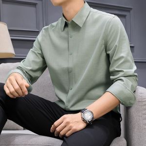 ROMON | Romon Long Sleeve Shirt Mens Formal Spring Autumn New Business Iron Free Shirt Jacket Short Youth Polyester Modal Spandex