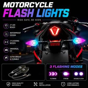 KEBIDU Universal Motorcycle Turn Signal Light LED Projector Lamp 146mm Length Brake Flasher Light High Visibility Alert Safety Warning Light For Motorbike Scooter E-bike Black Plastic Housing