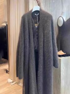 CHOEFULYN | Gray Imitation Mink Velvet Long Coat for Women