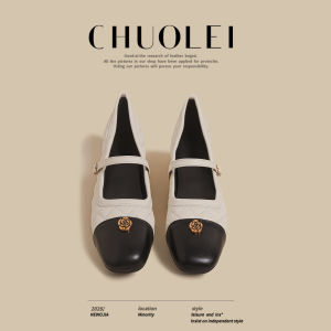 CHUOLEI | Black Camellia Low Heel Increased Height Pumps