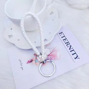 Móc Chìa Khóa Kiểu Dây Da Bện Thừng Đính Đá Nổi Bật Phong Cách Nhiều Màu Lựa Chọn