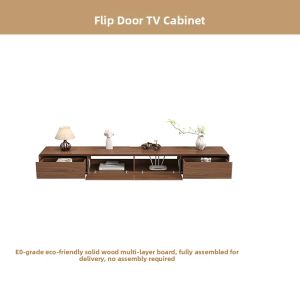 MUHUASHA | Living Room Walnut Colored Solid Wood TV Cabinet