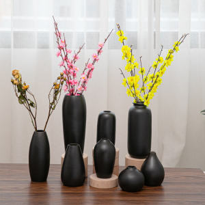 Black Ceramic Flower Vase Home Decorations New Chinese Style Dried Flower Insert Modern Simple Living Room Hotel Ceramic Decorations