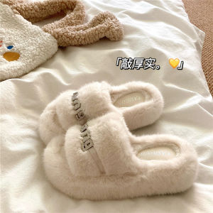 Thick Bottom Slip-On Womens Slippers Winter Warm Anti-Slip Fur Slippers Comfortable Walking Outdoor Shoes High Heel Design
