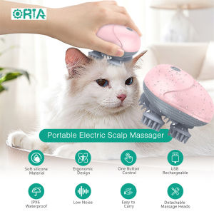 Local Stock ORIA Pet Massager Handheld for Dog and Cat Rechargeable Electric Massage Tool Head and Back Scratcher for Relieving Tense Tight Muscles and Stiffness with Four Rotating Massage Heads