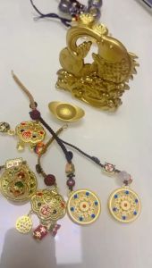 GK047 Gantungan Kunci Kuningan Fengshui Tali Cokelat Emas Kuno Zhao Cai Fu keberuntungan hoki Gantungan kunci Kecil mobil / tas / hp Gantungan Kunci Pria Wanita