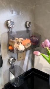 Kệ Nhà Tắm Hình Thang Hút Chân Không Siêu Dính Tường - Kệ Mỹ Phẩm Nhựa Treo Tường Có Móc Treo