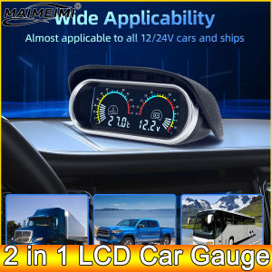 AD 2in1 LCD Car Water Temp Gauge + Water Temperature Sensor 10mm Meter Voltmeter Voltage Digital Horizontal 12v 24v Accessories