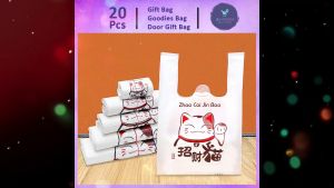 Gift Bag 20pcs Goodies Bag Door Gift Birthday Wedding Party (97) Lucky Cat Zhao Cai Jin Bao Plastic Bag 礼物袋礼品袋购物袋