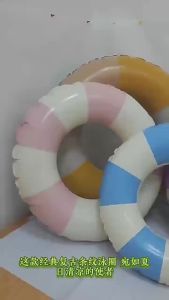 Summer Multicolor Striped Inflatable Swim Ring Thick PVC Leakproof Portable Foldable Pool Float Swimming Circle for Adults Kids