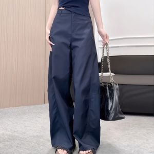 High Waist Wide Leg Workwear Trousers for Women in Royal Blue Korean Style Loose Fit Slimming Large Size Casual Long Pants