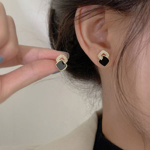 Korean Style Black Zircon Stud Earring For Women Shiny Rhinestone Square Geometric Earrings Party Statement Jewelry Gifts