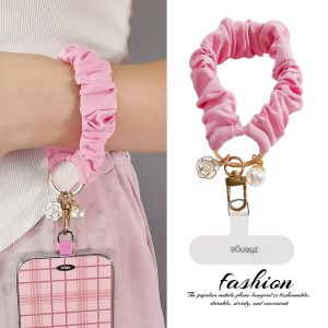 Fashionable Short Scarf Elastic Wristband Pearl Camellia Pendant Outdoor Camera Chain New Model Mobile Phone Lanyard Elegant
