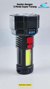 Terlaris Senter LED Super Terang 8000 Lumens Jarak Jauh 100000m Waterproof Super Kuat | Senter Portable Daya Baterai Super Awet | Senter Emergency LED COB 5 Mode Super Terang Rechargeable Waterproof F-T25