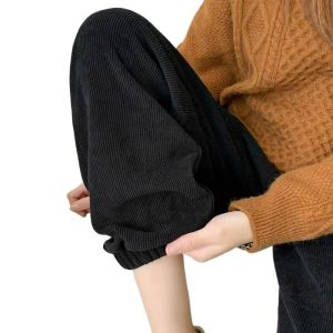 plus Size Sport Pants Womens Spring Autumn Trendy Cuffed Small Size Summer Thin Corduroy Casual High Waist Straight Leg Pants