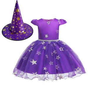 Halloween Costume For Kids Girls Dress Shiny Star Embroidery Layered Baby Girls Dress Girls Clothing Set Pretend Play Girl Kids Dress Unicorn Cosplay Costume Witch Cosplay Costume Set Photoshoot Costume Age 1 to 8