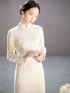 Slim Chinese Style Cheongsam Long Dress For Autumn Winter