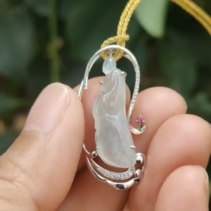 New Arrival High Quality Natural Type A Jadeite Jade crafted as Enlightenment 18k gold pendant certificate weighs 3.09 grams measurement 31 * 14.9 * 6.5 mm (18kp78)