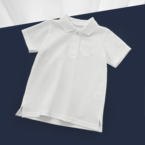 School Uniform White T-shirt Childrens Pearl Cotton Short-Sleeved Polo Shirt for Boys and Girls Children Teens Tops Summer Childrens Clothing