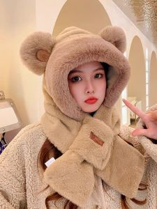 Thickened Autumn Winter Warm LeiFeng Cap Women Cycling Anti-Cold Hat Scarf Integrated Two-Piece Set Windproof Ear Protection Hat