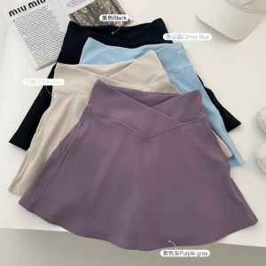 Womens Yoga Fitness Short Skirt Breathable Elastic Slimming Cross Waistband Summer Ice Mint Color Sportswear Nylon Material