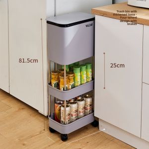 Kitchen Trash Can Large Capacity Rolling Wheel Covered Multi-layer Wet And Dry Separation Storage Bucket Household Use