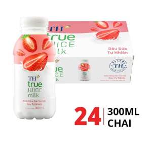Thùng 24 chai nước uống sữa trái cây TH True Milk vị dâu 300ml