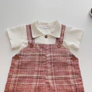 BT7 Bodysuit yếm công tử caro RIOKIDS quần áo thời trang bé trai đầy tháng thôi nôi