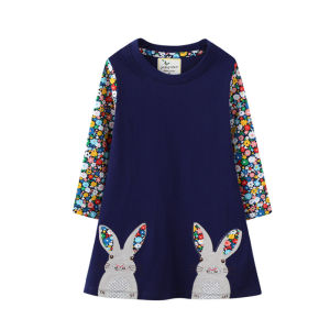Jumping Meters Hot Selling Childrens Girls Dress For Autumn Spring Princess Kids Cotton Clothes Animals Embroidery Bunny Dress