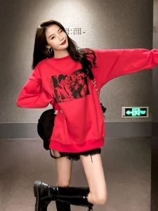 QIANSHUIYIYUN | Fleece Lined Thickened Womens Sweatshirt Round Neck Fall/Winter Wear