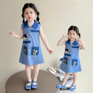 ชุดเดรสฤดูร้อนสำหรับเด็กผู้หญิง เสื้อกั๊ก สไตล์เจ้าหญิง แฟชั่น คอลเลกชันใหม่ กระโปรงทรงเอ ผ้าฝ้ายผสมโพลีเอสเตอร์ แขนกุด ความยาวปานกลาง