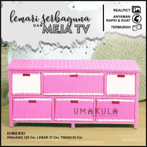 LEMARI RAK 6 JASMIN Std WARNA WARNI ROTAN SINTETIS 6 KOTAK LACI +VARIASI WARNA Murah / Buffet Rattan 2 Susun Samping / Meja Tempat TV dan DVD Rottan Minimalis P128 X L37 X T 63/ Lemari Antik Serbaguna Klasik Tradisional Model Terbaru 2023