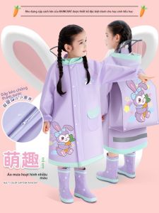 KeyRu | Áo Mưa Trẻ Em Có Túi Đeo Lưng và Bao Chống Nước Giày cho Bé Gái và Học Sinh Tiểu Học
