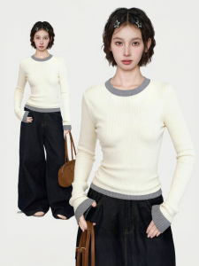 KBVVR | Collar Color Block Slim Fit Long Sleeve Knitwear For Winter