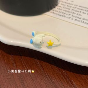 Cute Cartoon Black Cat And Dog Open Ring Womens High-End Sensation Small Design Couple Rings Fashionable Jewelry Accessories