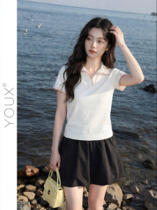 YOUXIANG | Áo Thun Polo Cổ Trụ Đường Viền Đối Chiếu