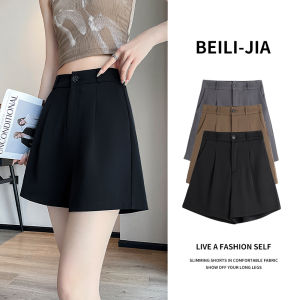 High Waist A-Line Black Casual Pants Womens Suit Shorts Commute Style Korean Fashion Three Quarter Length Polyester Blend