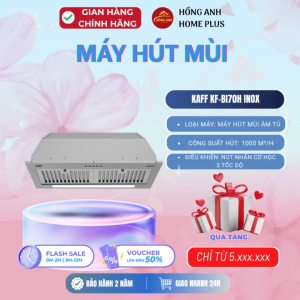 Máy hút mùi âm tủ Kaff KF BI70H inox và kính đen công suất 1000 m³/h thiết kế âm gọn gàng