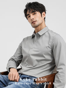 Three-Proof Long-Sleeve Casual Shirt for Men Slim Fit Anti-Wrinkle Business Casual Grey White Shirt Autumn New Style
