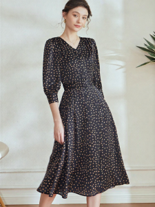 Roey s house | Vintage Polka Dot Satin Dress Middle Length