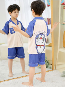 Bộ Đồ Ngủ Lụa Băng Tay Ngắn Cho Bé Trai Mùa Hè Hoạt Hình Siêu Anh Hùng Dễ Thương Bộ Đồ Ngủ Lụa Giả Cổ Tay Ngắn Bằng Polyester