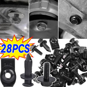 28ชิ้นตัวโบลท์รถคลิป U-Nut ฝาปิดเครื่องยนต์ Undertray บังโคลนยามสกรูหมุดย้ำตัวยึดกันชน