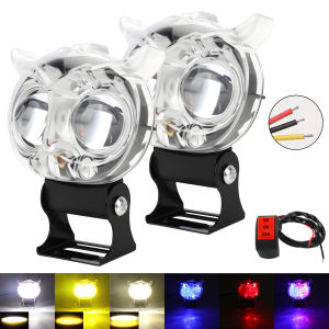 KEVANLY | 1/2pcs Motorcycle LED Spotlight White Yellow Flashing Light with Colorful Halo Motorcycle Auxiliary Driving Fog Light 12V