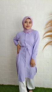 Nhm Mini Dress Wanita Putih Polos Tunik Kemeja Shakila
