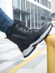 Northeast China Thickened Fleece Lined Snow Boots Mens Waterproof Anti-slip Warm Zipper Travel Cotton Shoe Winter Tour