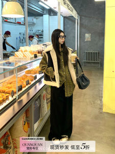 Comfy Wide Leg Pants Casual Fleece Lined Cashmere Floor Length Sweatpants Versatile High Waist Polyester Blend Winter Wear