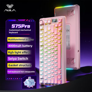 AULA | AULA S75Pro Gaming Keyboard Tri Mode RGB Gasket Structure Wireless Mechanical Keyboard 4000mAh Screen PC Gamer Accessories Gifts