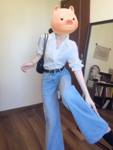 เสื้อเชิ้ตคอวีแขนสั้นผู้หญิงสไตล์ฝรั่งเศส ทรงหลวม สไตล์เกาหลี ฤดูร้อน 2024 เสื้อเชิ้ตทรงพอดีตัวสั้นสำหรับผู้หญิงไซส์เล็ก