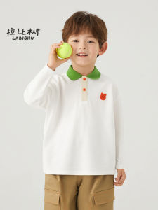 Rabistree Childrens Knitted Long Sleeve Polo Shirt Baby Boy Spring Autumn Color Block T-Shirt Casual Loose Fit Cotton Polyester